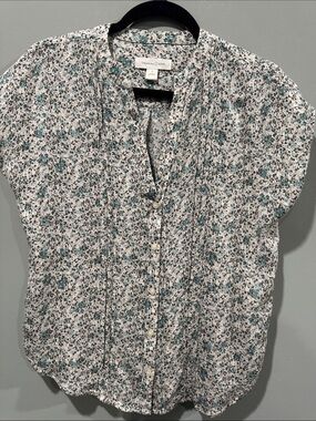 Treasure & Bond Teal and White Floral Open-Front Jacket